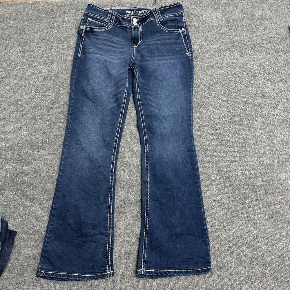 Wallflower Jeans Womens Size 13 Dark Wash Bootcut Thick Stitch Flap Pocket Denim